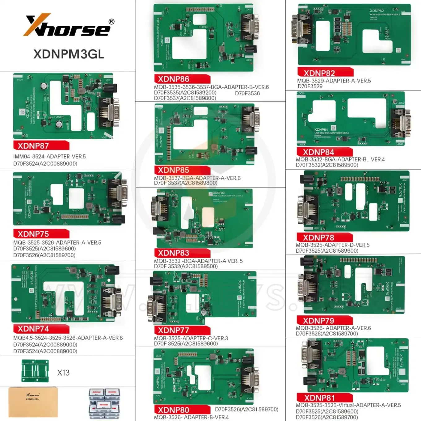 Xhorse MQB 48 adapter XDNPM3GL Solder Free 13pcs Adapter Xhorse MQB 48 adapter XDNPM3GL Solder Free 13pcs Adapter